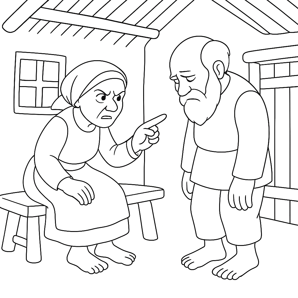 Раскраска по сказке "Сказка о рыбаке и рыбке"