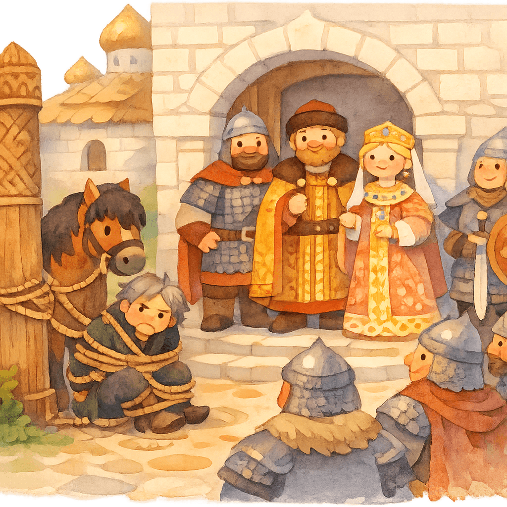 Илья Муромец приводит Соловья-разбойника ко двору князя Владимира