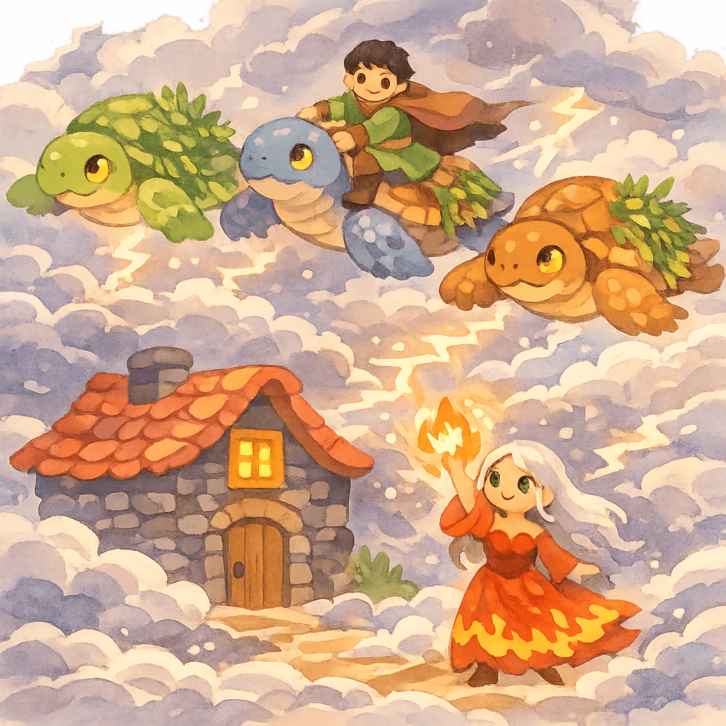 Драконы несут воина и бьются с колдуньей в ураганной буре