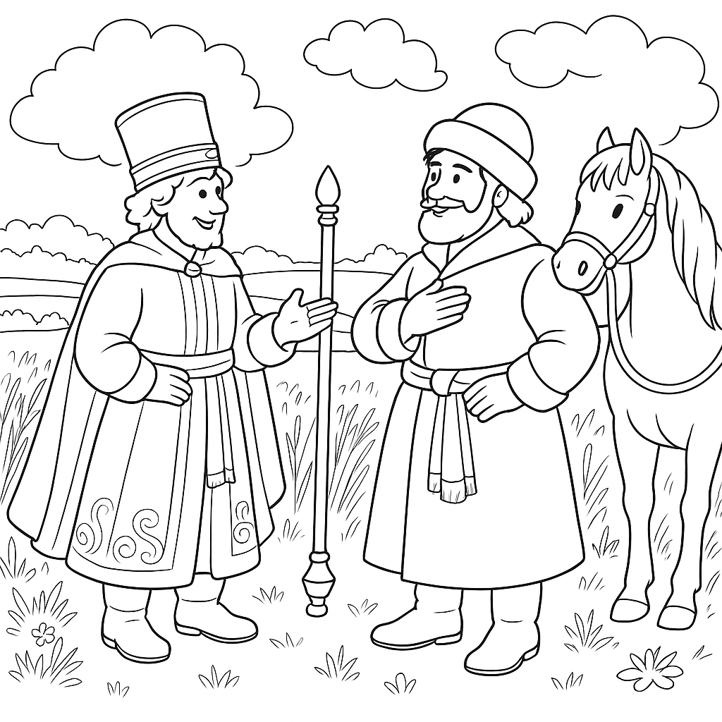 Раскраска по сказке "Вольга и микула селянинович - былина"