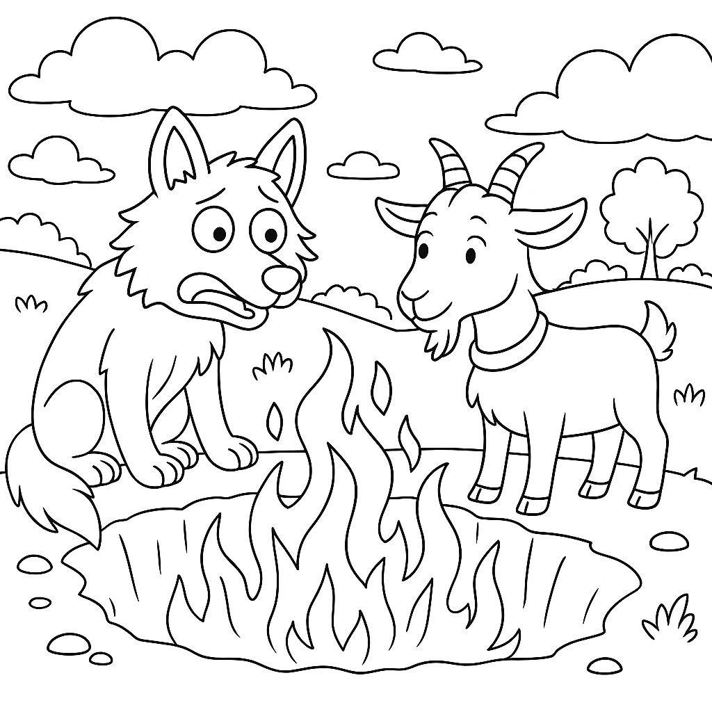 Раскраска по сказке "Волк и козлята"
