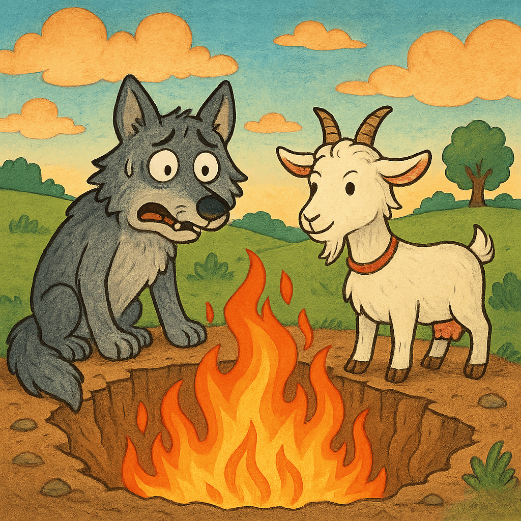 Коза и волк у ямы.