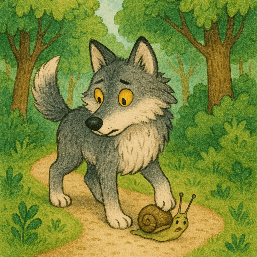 Волк наступил на улитку в лесу