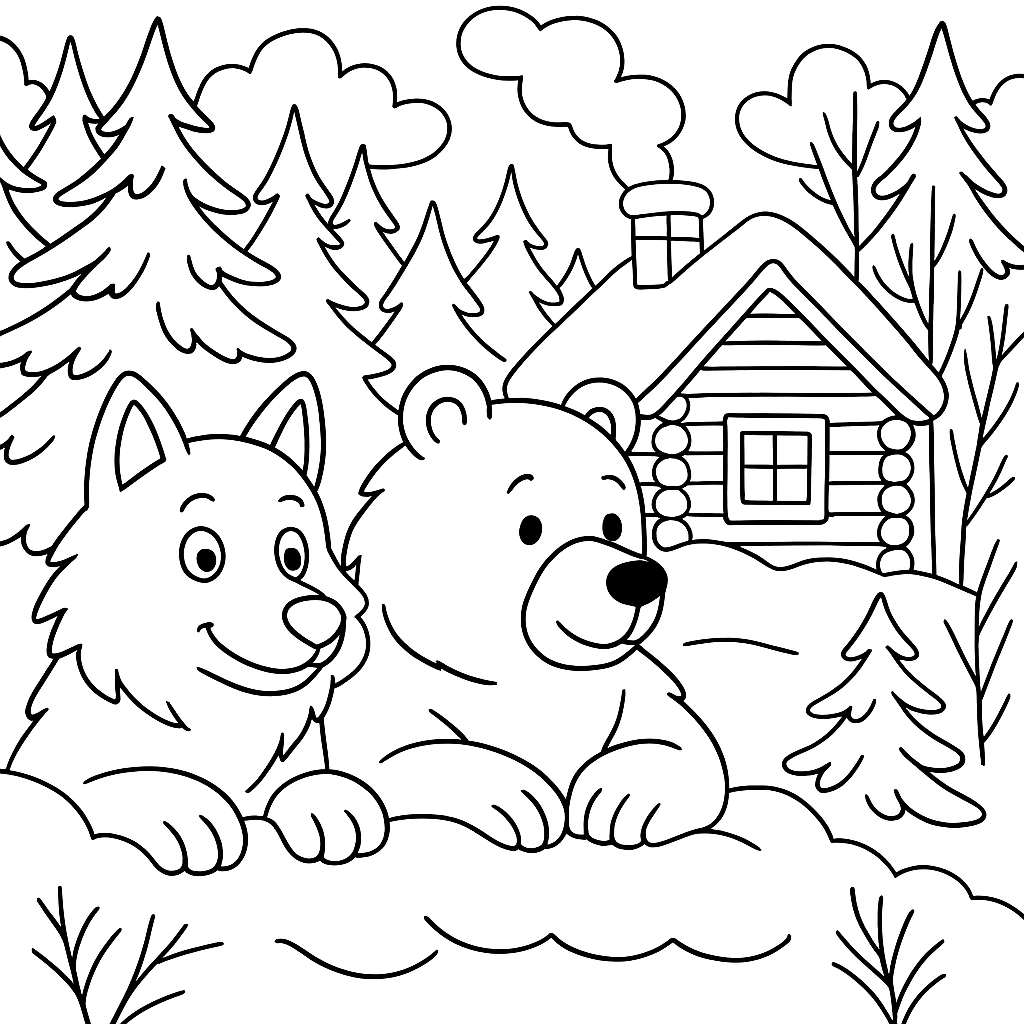 Раскраска по сказке "Зимовье зверей"