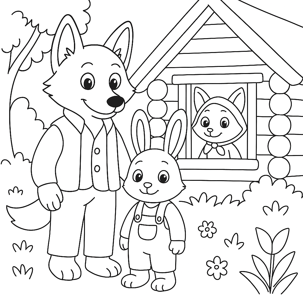 Раскраска по сказке "Лиса и заяц"