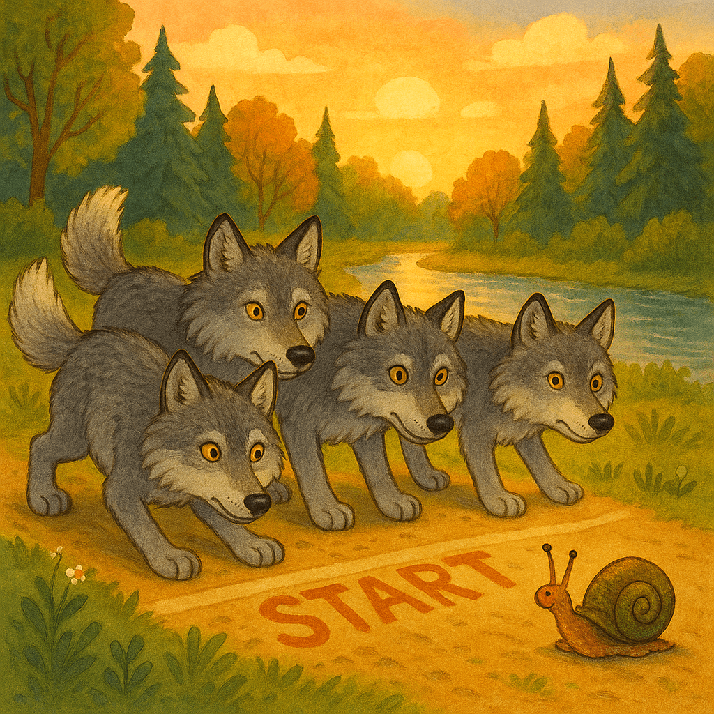 Волки и улитка у старта, рассвет
