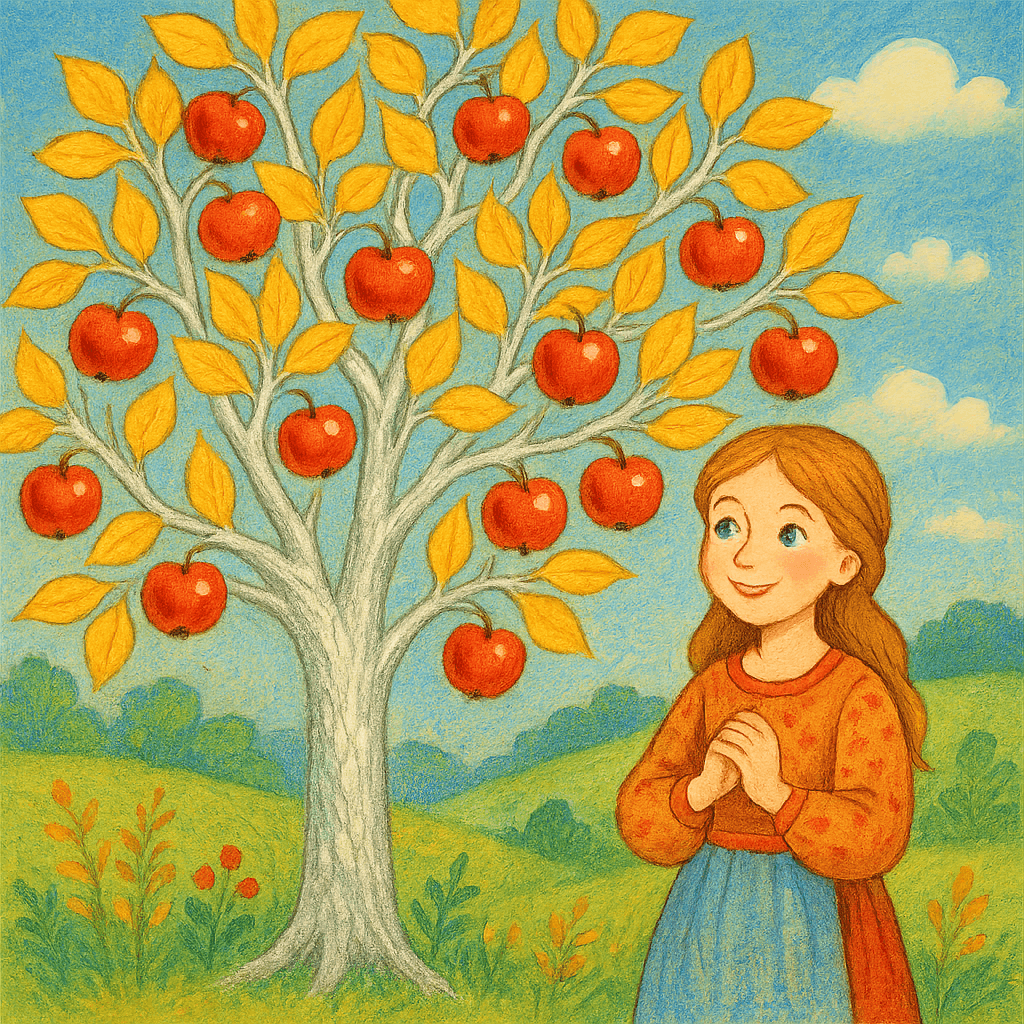 Волшебная яблоня с золотыми листьями и серебряными ветвями