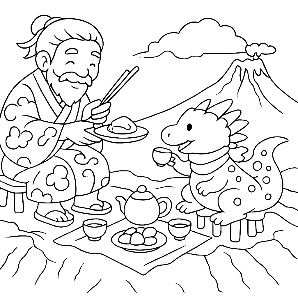 Раскраска по сказке "Дракон и волшебник"