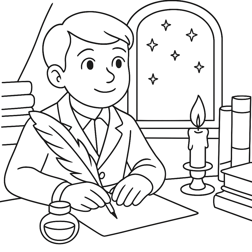 Раскраска по сказке "Перо и чернильница"