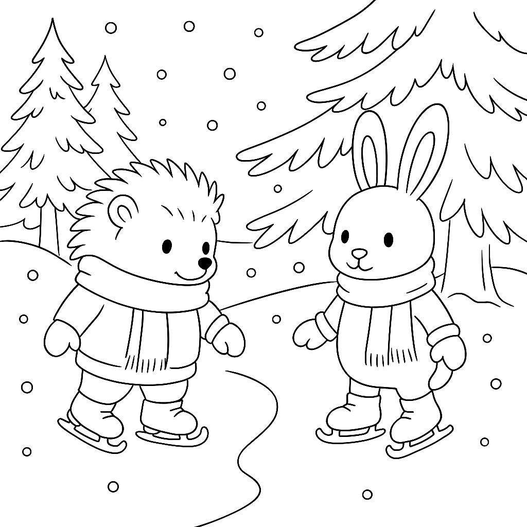 Раскраска по сказке "Ёжик и след на льду"