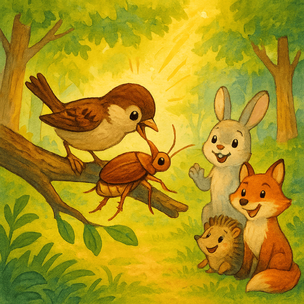 Храбрый воробей клюёт Таракана, и тот исчезает.