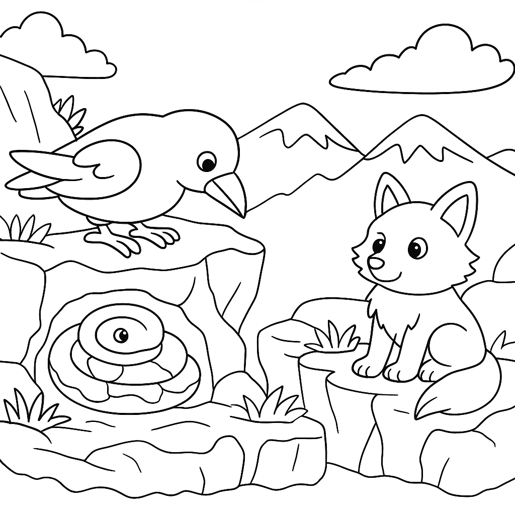 Раскраска по сказке "Змея и ворон"