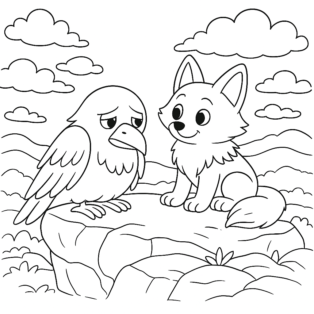 Раскраска по сказке "Змея и ворон"