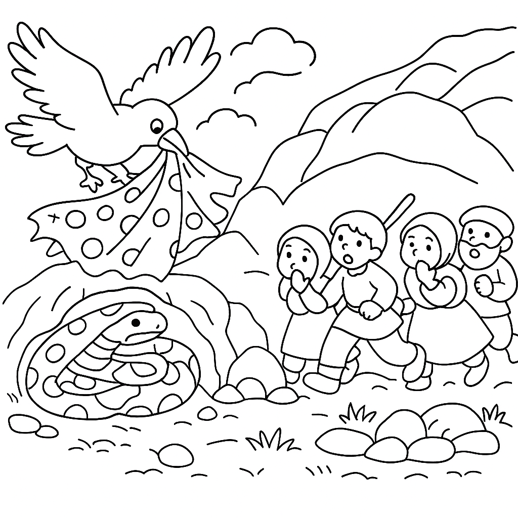 Раскраска по сказке "Змея и ворон"