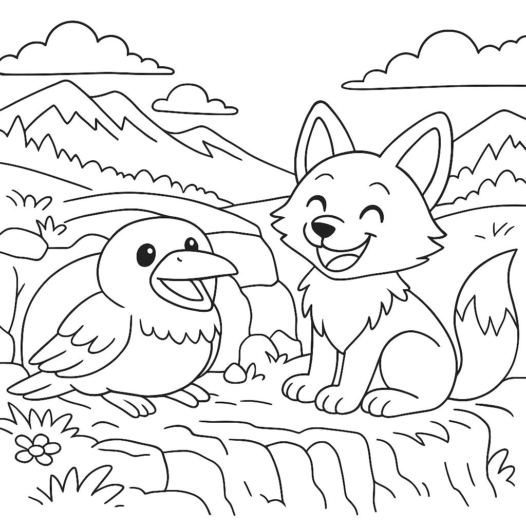 Раскраска по сказке "Змея и ворон"