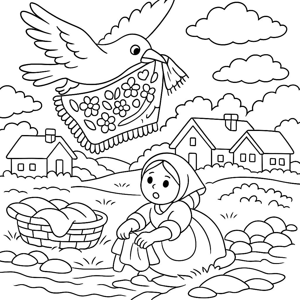 Раскраска по сказке "Змея и ворон"