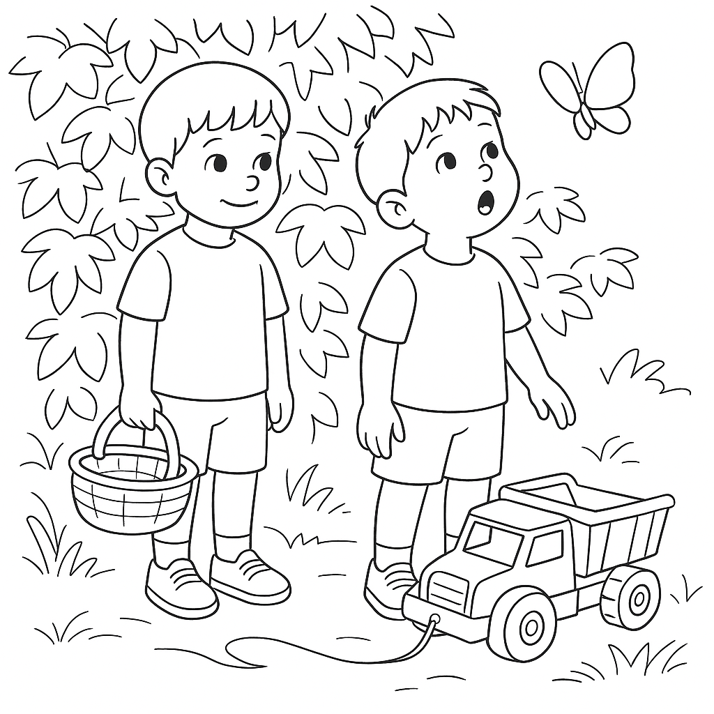 Раскраска по сказке "Красный грузовик и яблочное приключение"