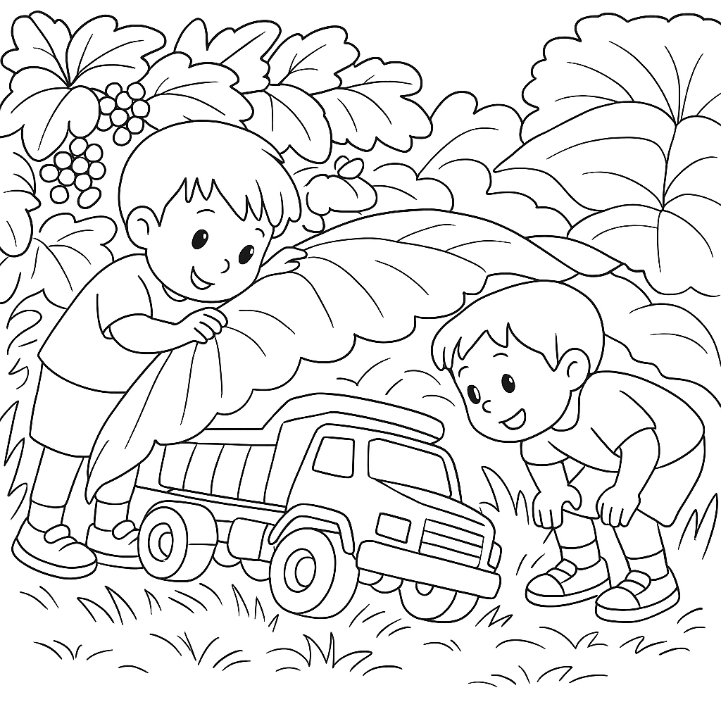 Раскраска по сказке "Красный грузовик и яблочное приключение"