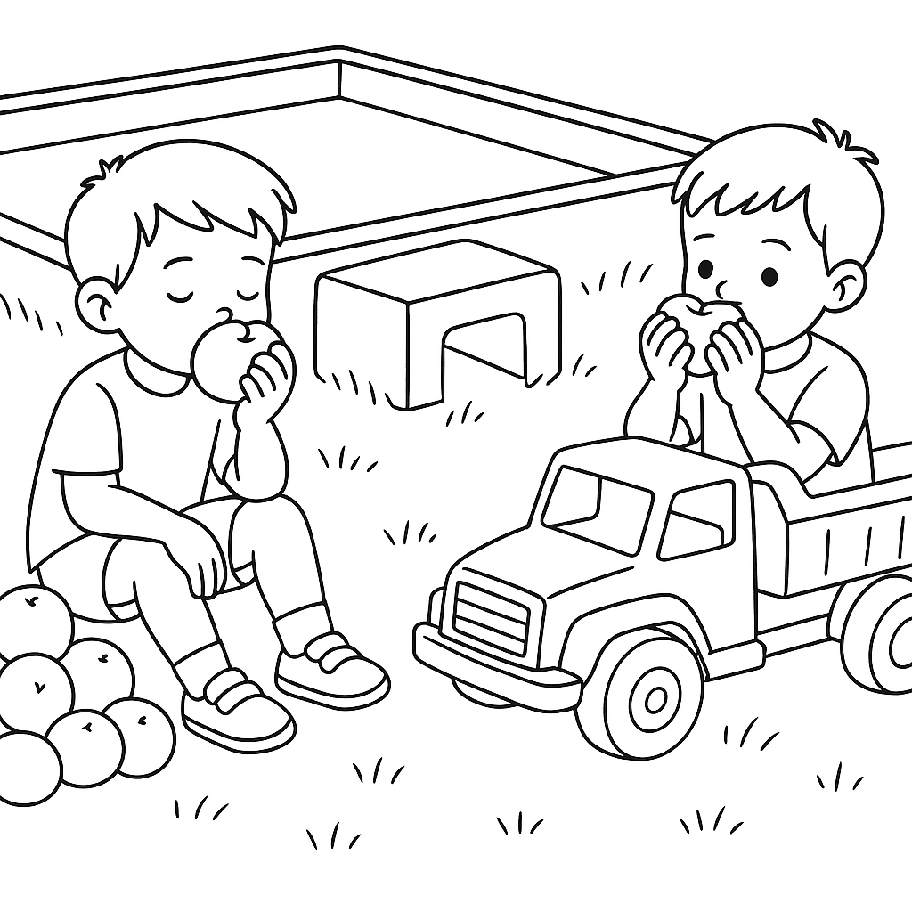 Раскраска по сказке "Красный грузовик и яблочное приключение"