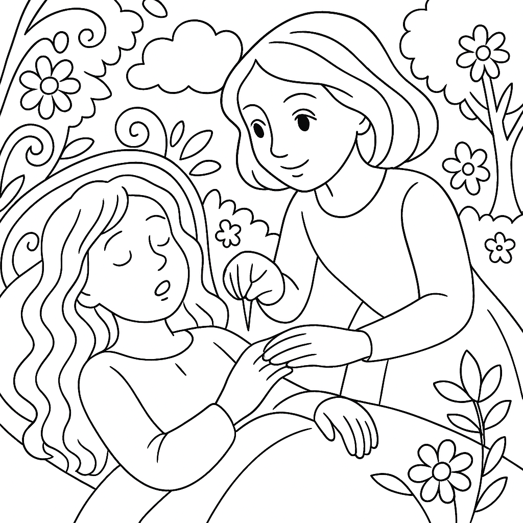 Раскраска по сказке "Золотое деревце и серебряное деревце"