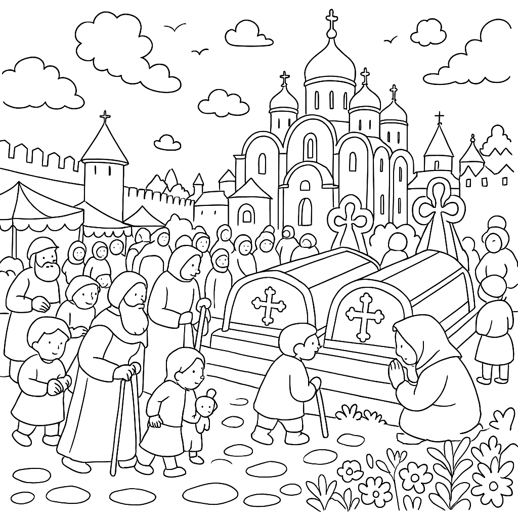 Раскраска по сказке "Сказание о борисе и глебе"