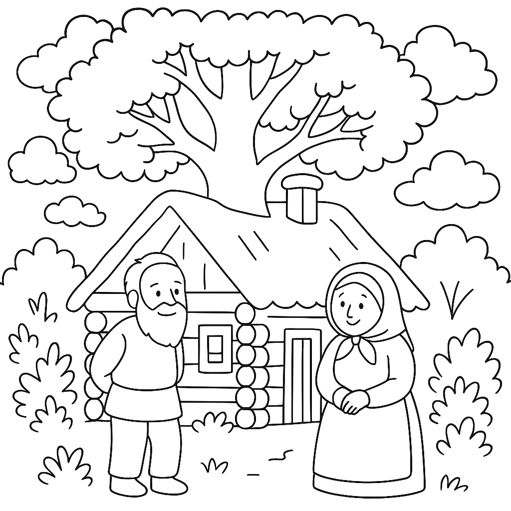 Раскраска по сказке "Петух и жерновцы"