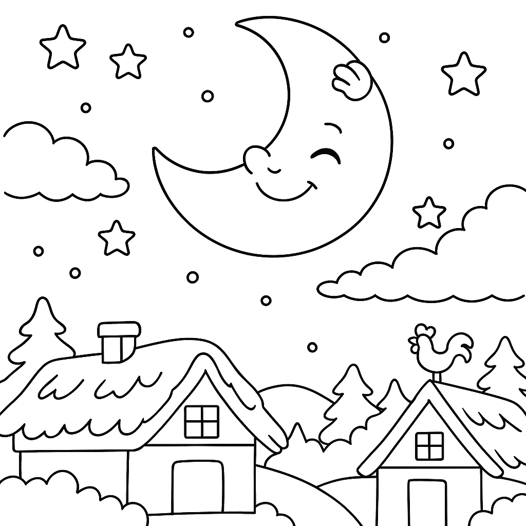 Раскраска по сказке "Месяц и куриное яйцо"