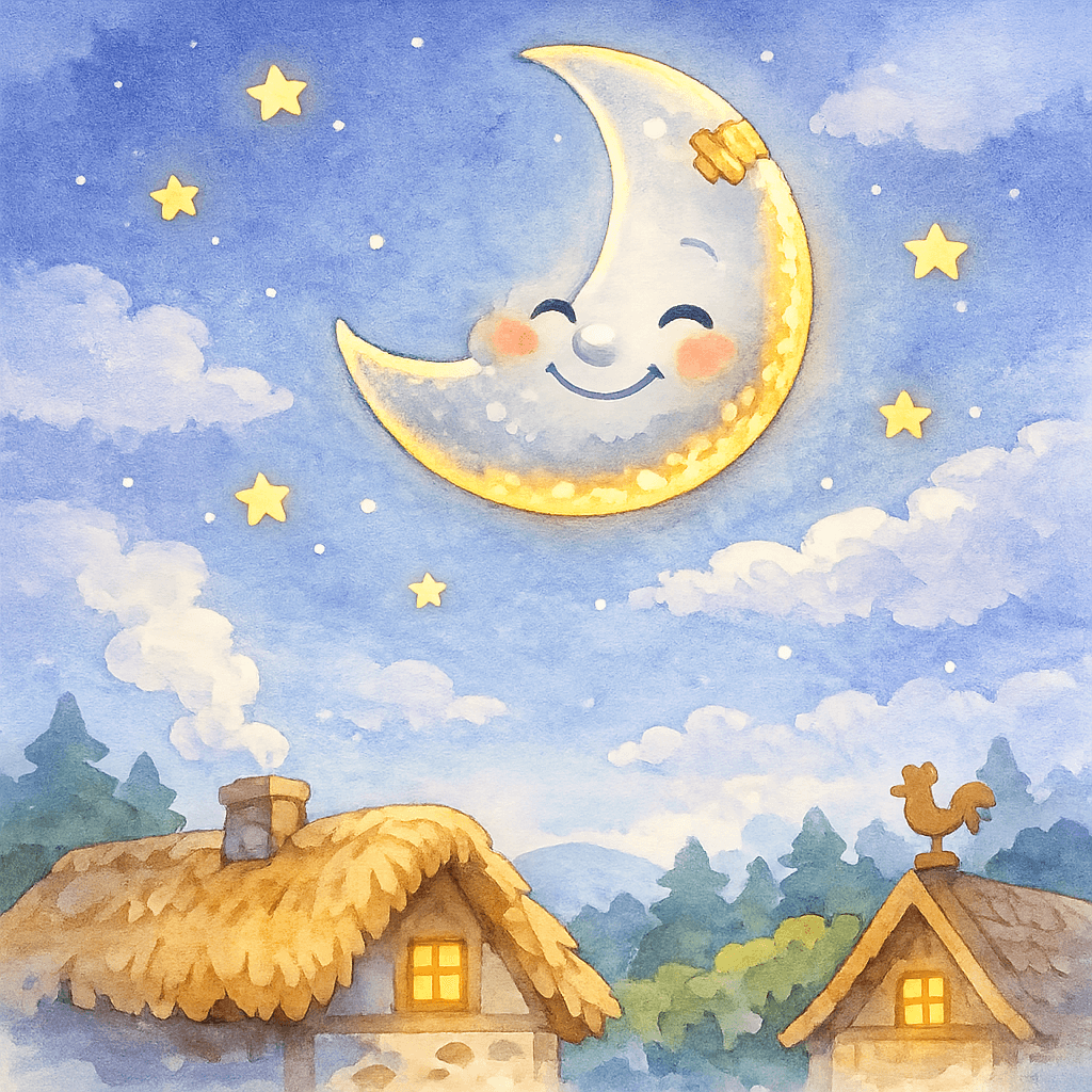 Ущербный месяц светит над деревней