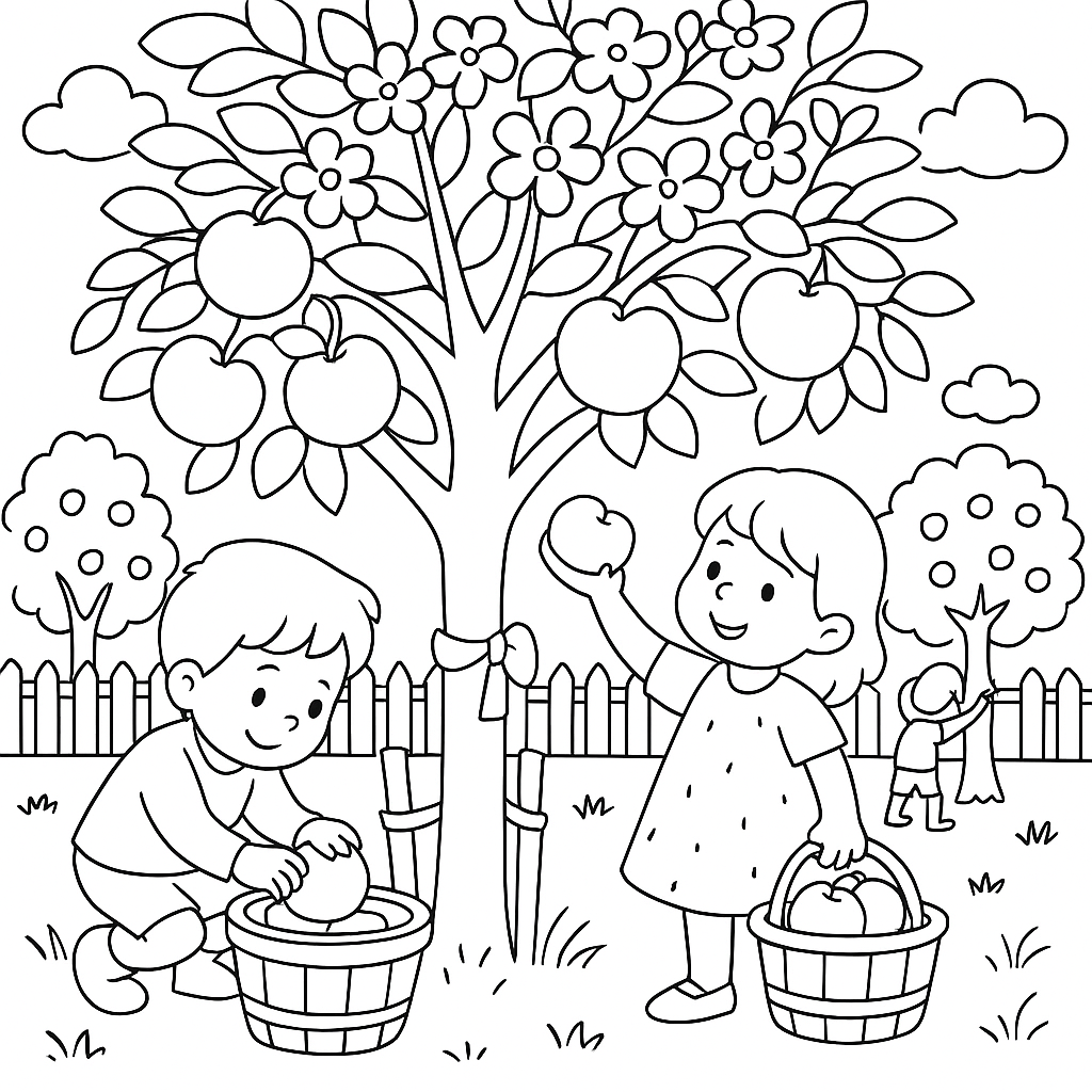 Раскраска по сказке "История одной яблоньки"