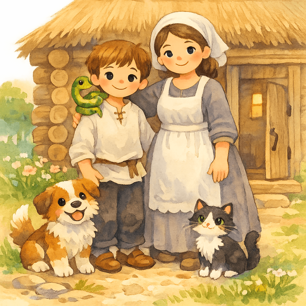 Змей, кошечка и пес