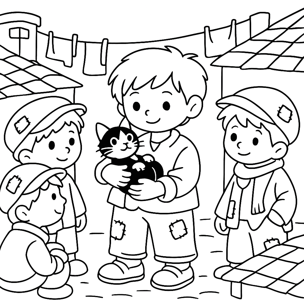 Раскраска по сказке "Змей, кошечка и пес"