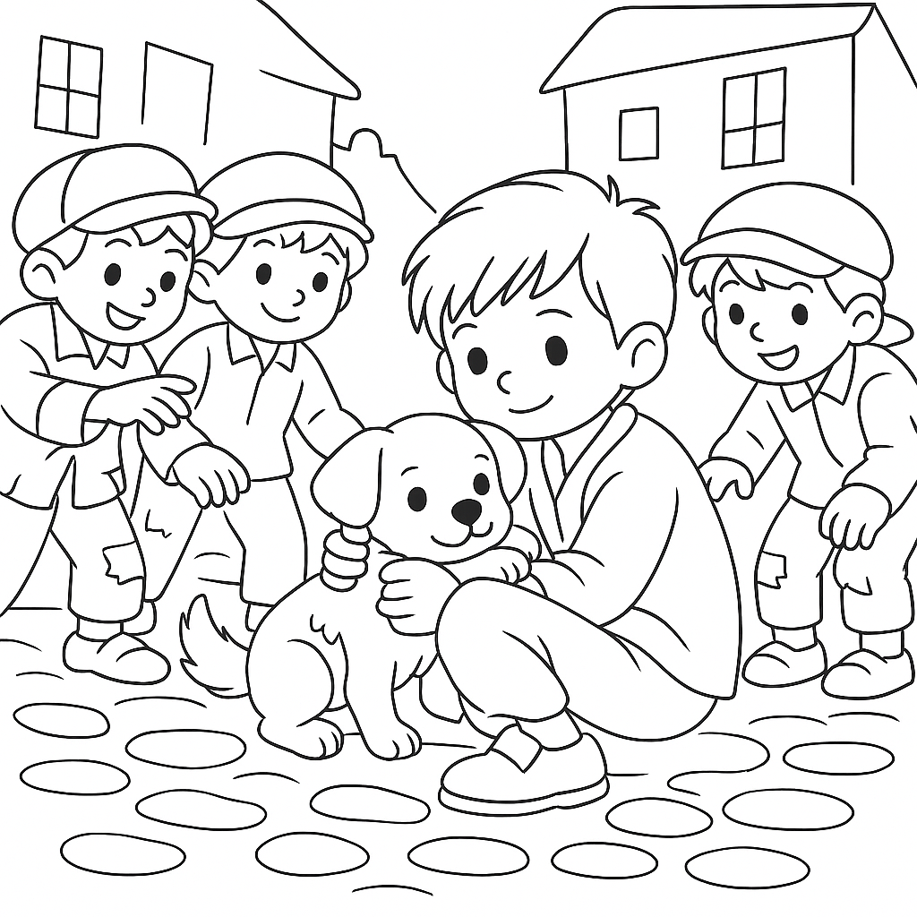 Раскраска по сказке "Змей, кошечка и пес"