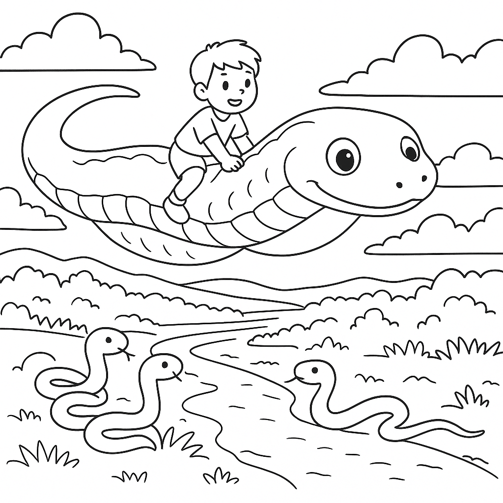 Раскраска по сказке "Змей, кошечка и пес"