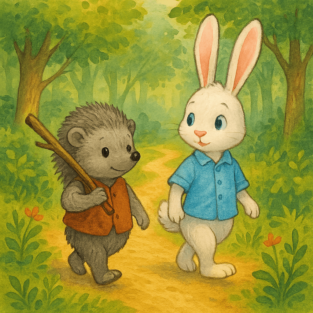 Ёжик и Заяц идут по лесной тропинке вместе