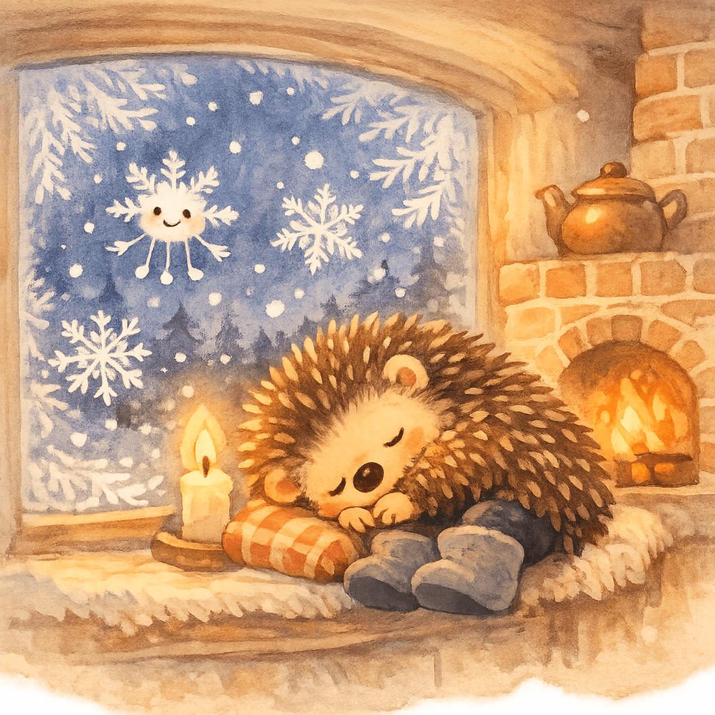 Ёжик засыпает у окна, тревожась о поросенке в колючей шубке