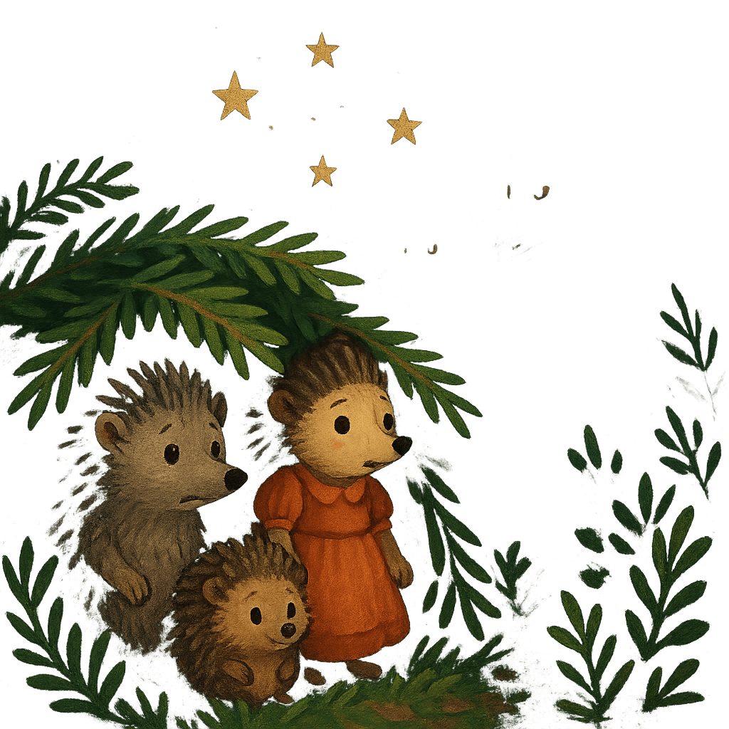 Семья ёжей прячется