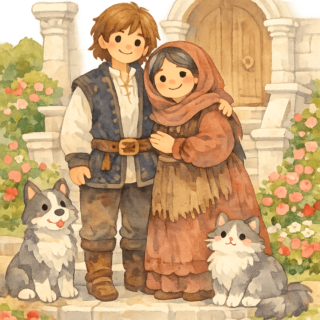 Юноша с матерью у дворца, собирается жениться