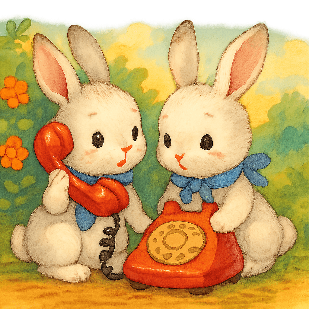 Зайчата просят перчатки по телефону.