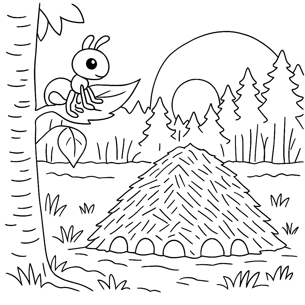 Раскраска по сказке "Как муравьишка домой спешил"