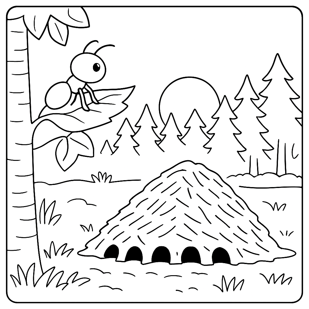 Раскраска по сказке "Как муравьишка домой спешил"