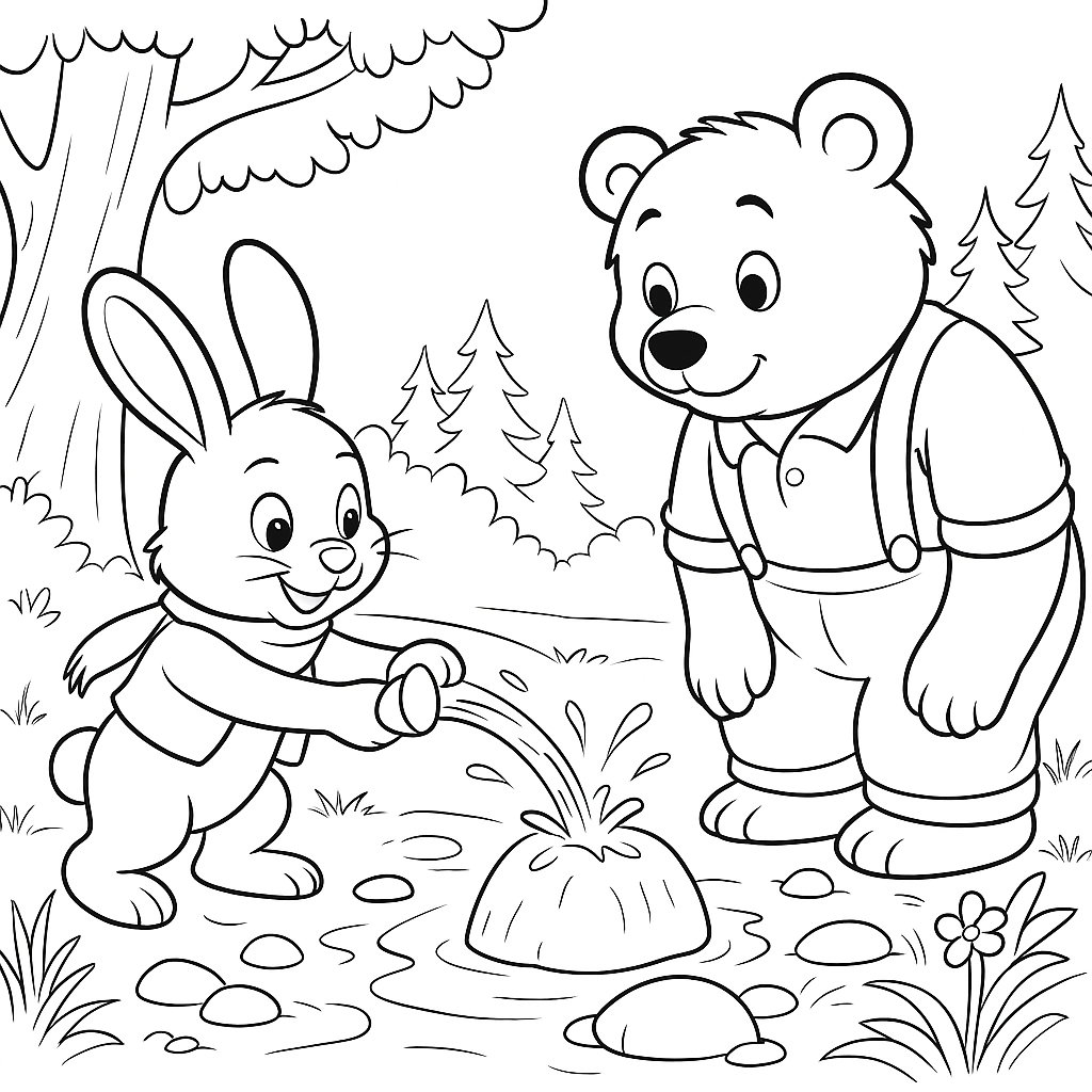 Раскраска по сказке "Косой и медведь"