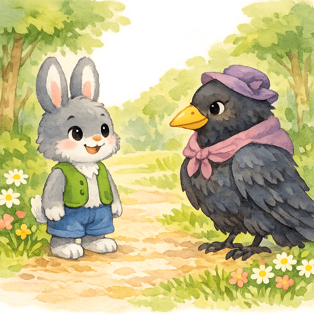 Заяц и ворона встречаются, ворона хвалит зайца