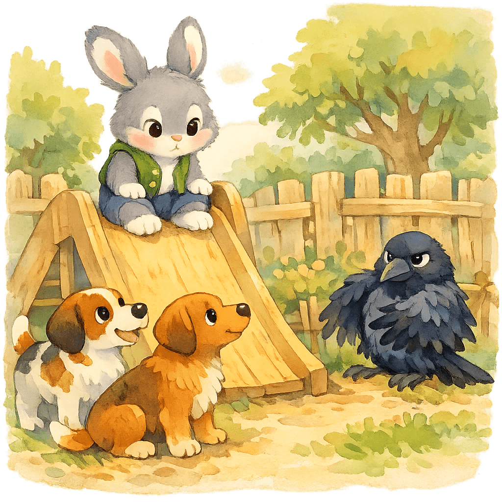 Заяц спасает ворону, отвлекая собак