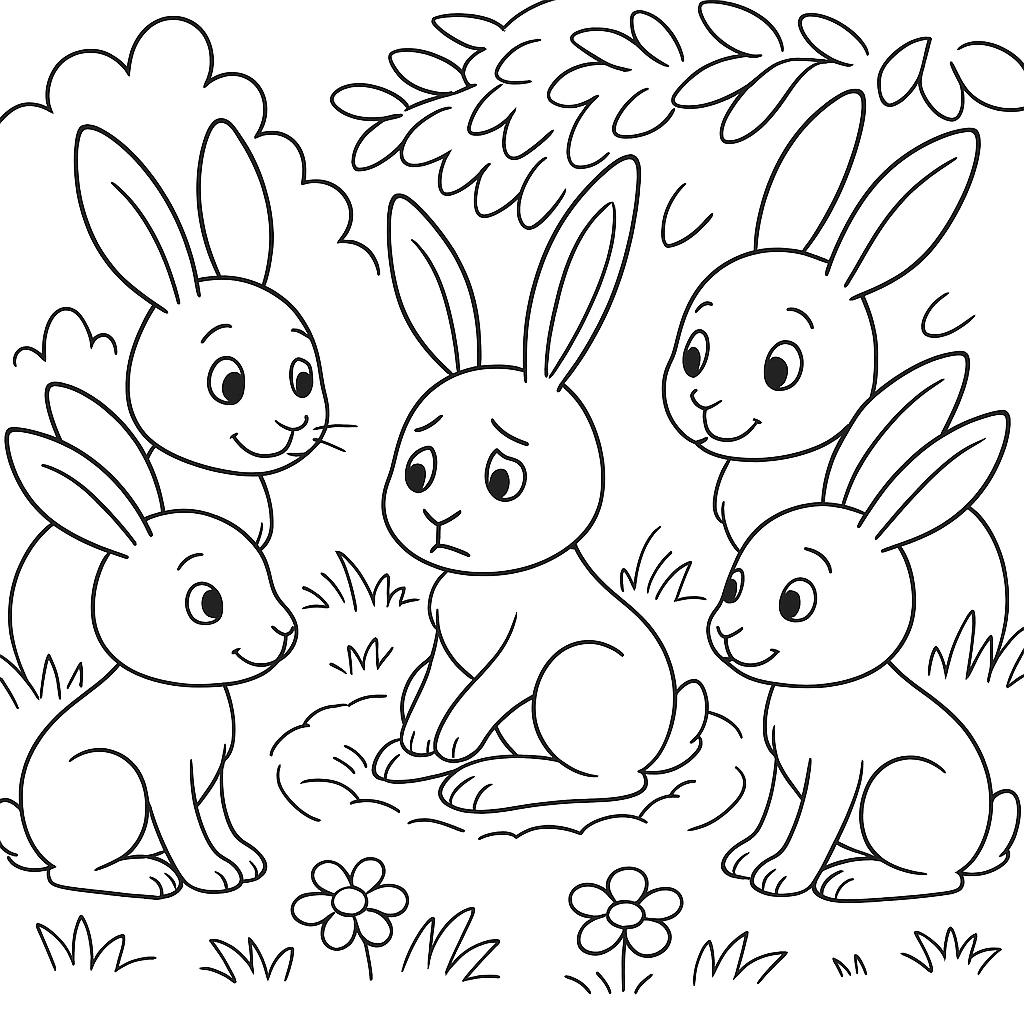 Раскраска по сказке "Про храброго зайца-длинные уши, косые глаза, короткий хвост"