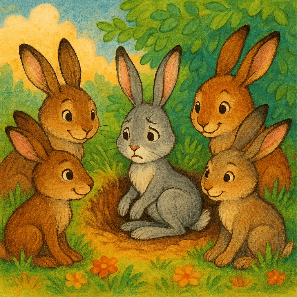 Заяц в ямке под кустиком