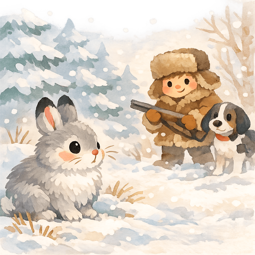 Заяц слышит врагов и затаился в лесу