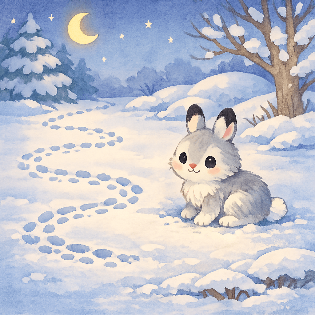 Заяц оставляет извилистый след на снегу ночью