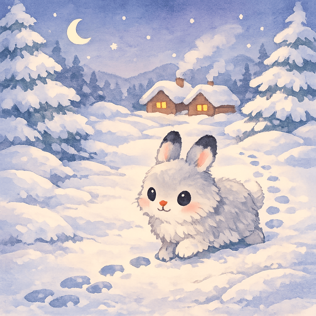 Заяц оставляет следы по снегу в зимнем лесу