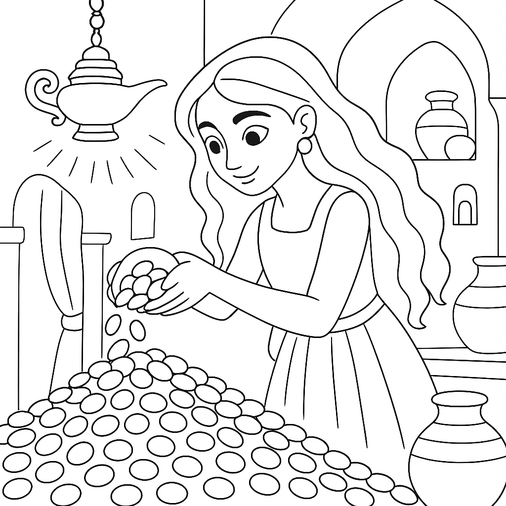 Раскраска по сказке "Али-баба и сорок разбойников"