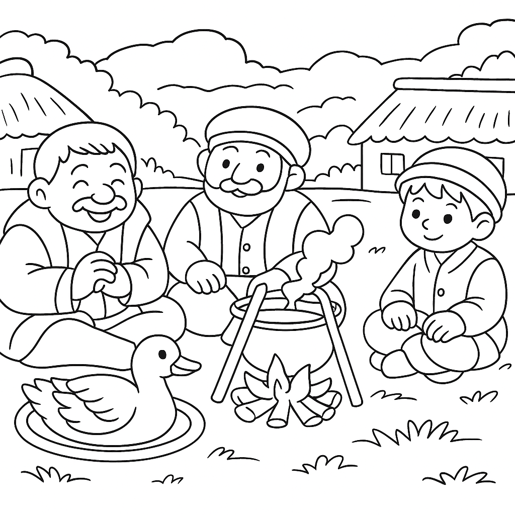 Раскраска по сказке "Жадный богач и зиннят-агай"